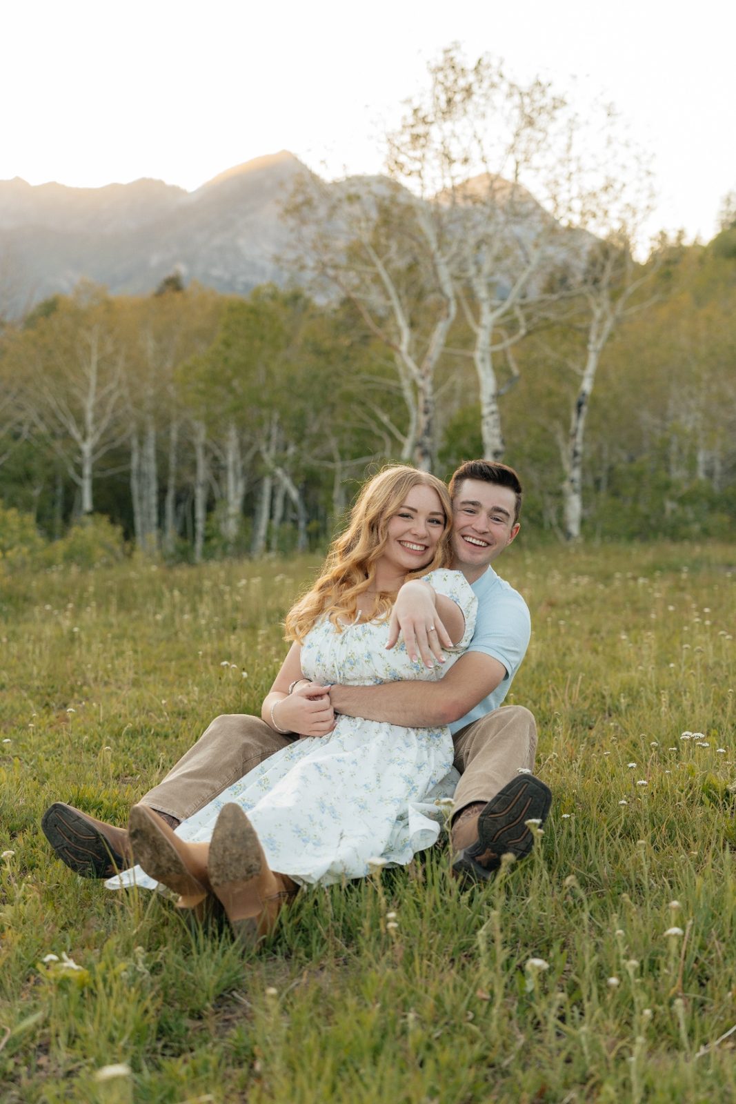 Sitting in a wildflower field