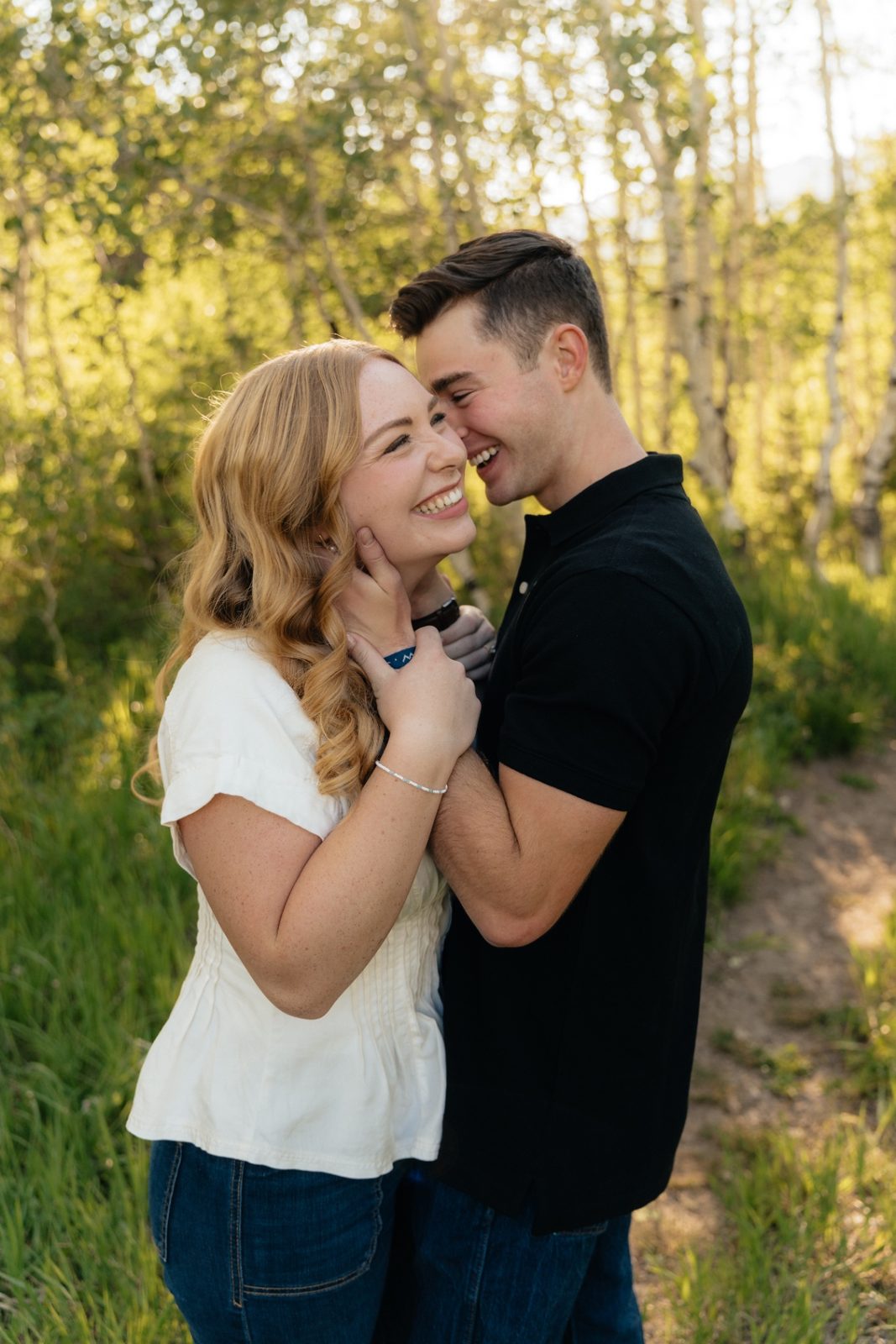 Laughing together in the woods